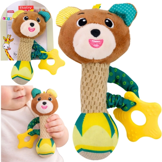 Hochet en peluche ourson avec anneau de dentition et pouet pour bébés