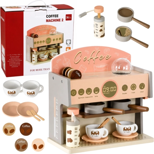 Machine à café en bois pour enfants – set barista avec accessoires rose
