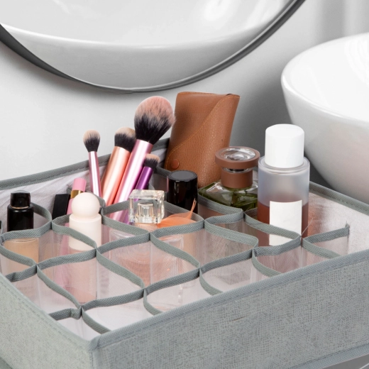 Organiseur de rangement textile gris avec 24 compartiments