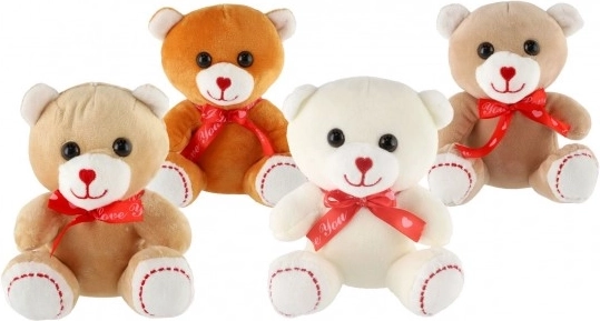 Ours en peluche assis avec nœud 16 cm, 4 couleurs, 0 m+