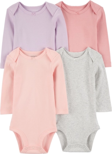 Body pour fille Carter's à manches longues, violet/gris/rose, lot de 4, taille 56