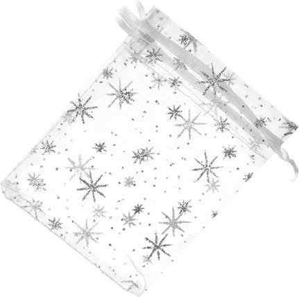 Sachet en organza avec étoile blanc et argent 9 × 12 cm