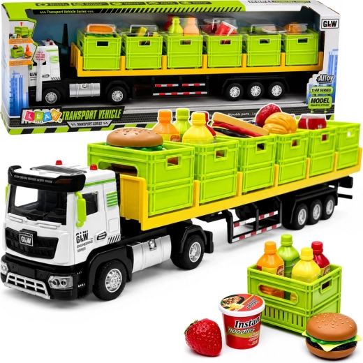 Camion de transport pour enfants avec remorque et aliments, avec lumières et sons 1:40