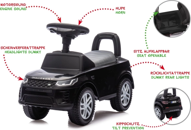 Porteur et trotteur pour enfant Land Rover Discovery noirs 2 en 1