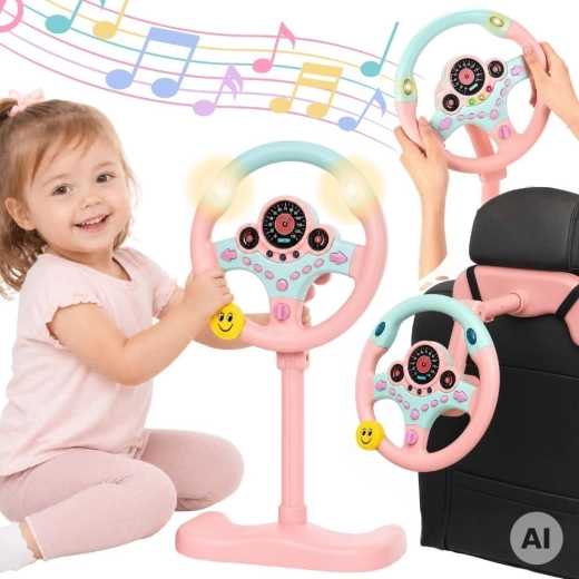 Volant interactif pour enfants avec lumières rose Woopie