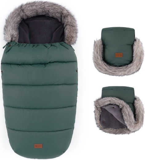 Petite&Mars ensemble chancelière d’hiver Comfy 4v1 et gants pour poussette Furry veritable khaki