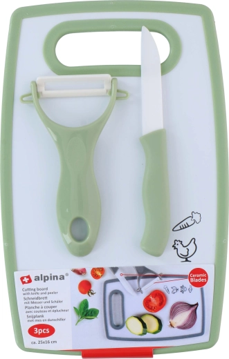 Set de cuisine ALPINA – planche, couteau et éplucheur