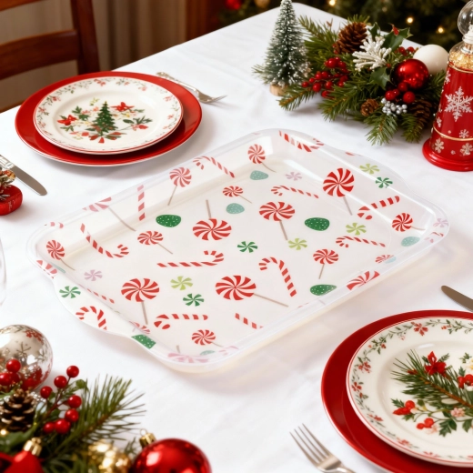 Plateau de service en plastique de Noël avec motif de confiseries 34 × 23 cm