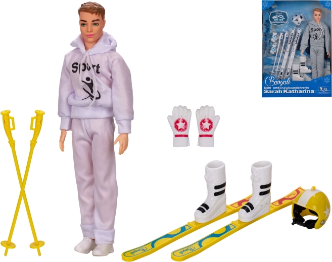 Figurine de skieur avec vêtements et accessoires d’hiver