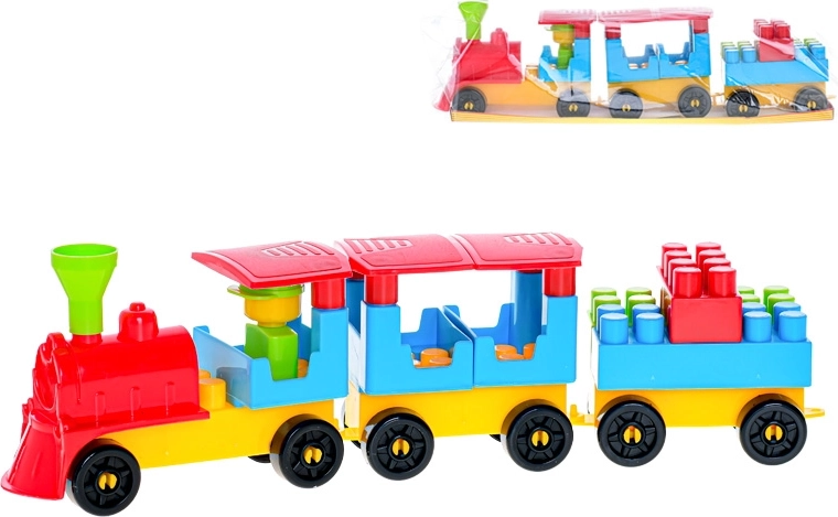 Kit de construction train avec deux wagons et autocollants