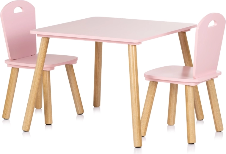 Table enfant en bois avec deux chaises Rose CHIPOLINO