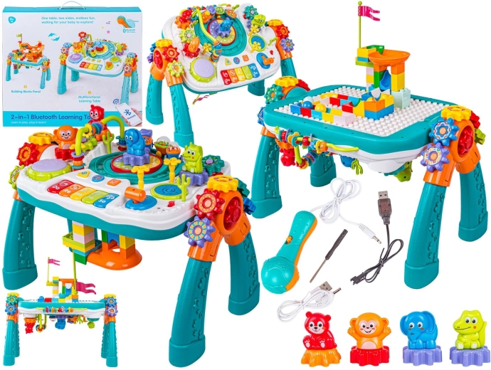 Table éducative multifonction 2en1 avec petit piano, train, microphone et Bluetooth