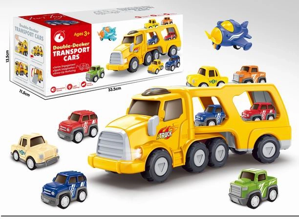 Camion de remorquage avec petites voitures et avion avec lumière et son