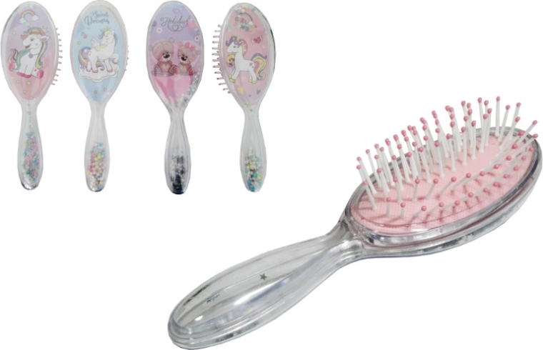 Brosse à cheveux en plastique avec licorne et étoiles holographiques