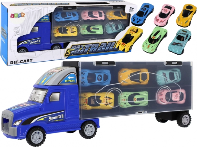 Max Speed Camion avec remorque de transport et 6 petites voitures de course
