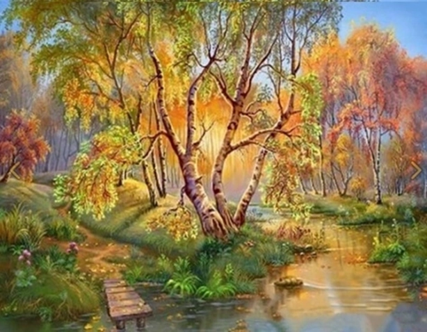 NORIMPEX Peinture par numéros Bouleaux au bord du ruisseau 40 × 50 cm