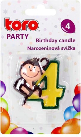 Bougie de gâteau chiffre 4 avec petit singe TORO
