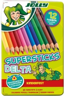 Crayons de couleur triangulaires DELTA, 12 couleurs, dans une boîte métallique