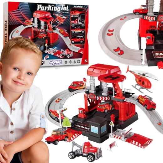 Garage de pompiers Woopie avec parking et hélicoptère, 43 pièces