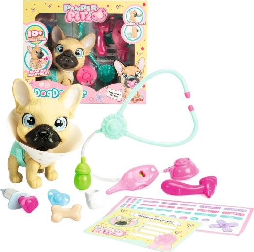 Figurine PAMPER PETZ set vétérinaire avec bouledogue français