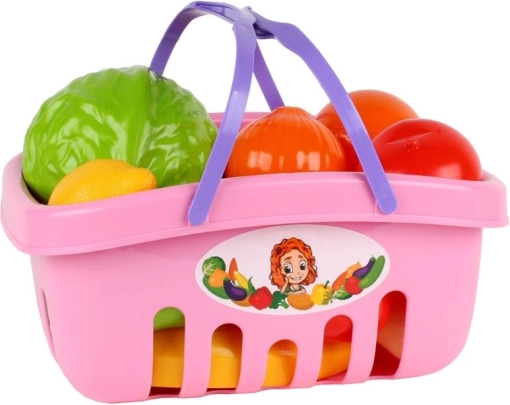 Panier d’achats avec assortiment d’aliments – fruits et légumes, orange