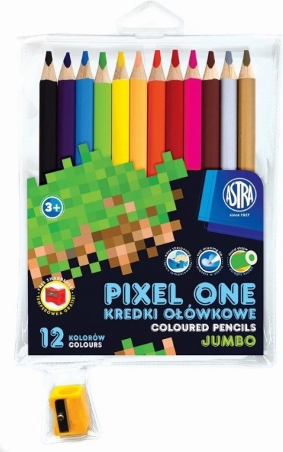 ASTRA crayons de couleur Pixel One jumbo 12 pcs avec taille-crayon