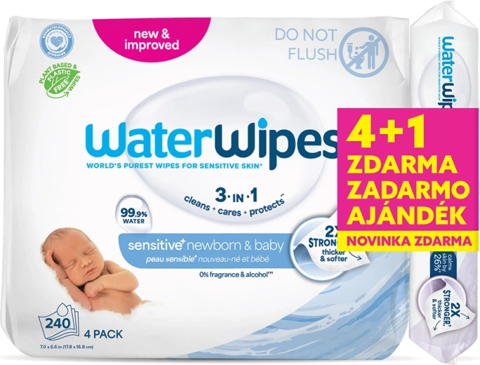 Lingettes humides WaterWipes 4×60 pcs + Soothing Clean 60 pcs offertes