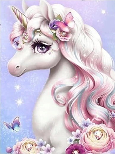 Norimpex Peinture par numéros Belle licorne avec des fleurs 40 × 50 cm