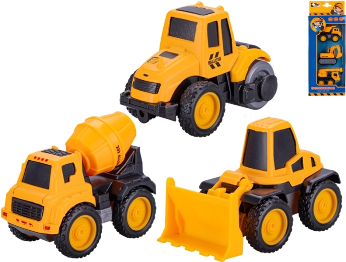 Set de petites voitures de chantier avec grue et bétonnière, 3 pcs, 7–8,5 cm, à rétrofriction