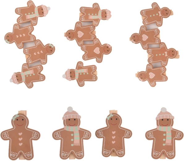 Pinces décoratives en bois avec motif pain d’épices – 4 pcs