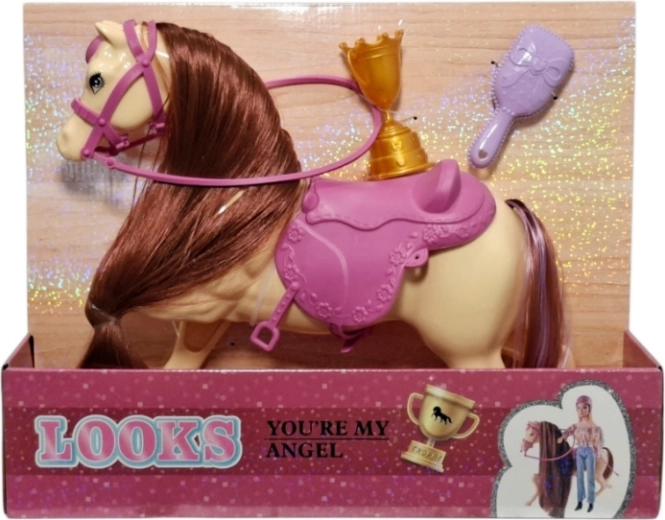 Accessoires pour poupée : cheval avec accessoires - 1 pièce