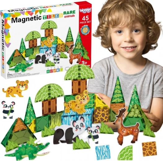 Woopie blocs de construction magnétiques 3D – set éducatif animaux rares, 45 pièces