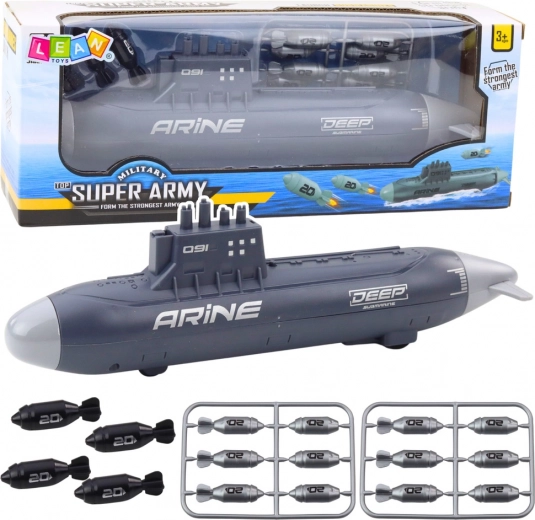 Sous-marin avec torpilles et propulsion à friction gris foncé 28 cm