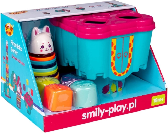 Smily Play château avec petit lapin – tour empilable colorée et trieur de formes