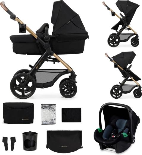 Kinderkraft MOOV 2 poussette combinée 3-en-1 Pure Black avec roues en mousse