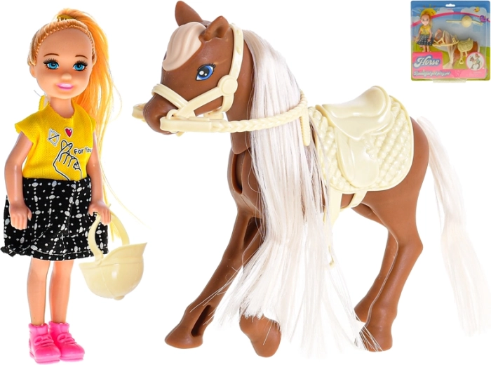 Poupée avec cheval et équipement d’équitation 13 cm