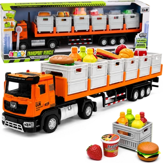 Camion de transport avec remorque et aliments à piles 1:40 orange