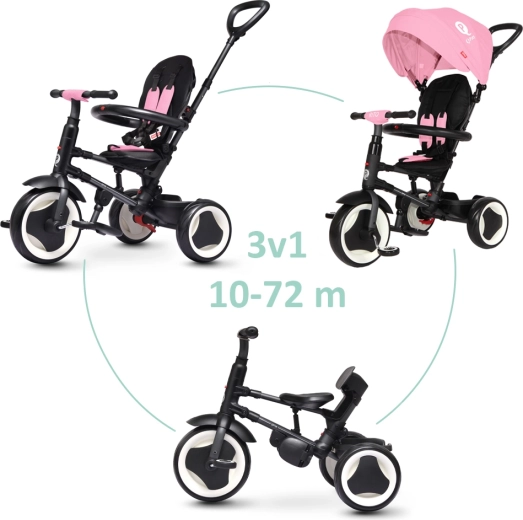 Tricycle pliable pour enfants QPLAY Rito Rose avec roues en mousse et UPF 50+