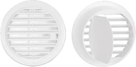 Grille d’aération à volets, refermable, ASA, diamètre 110 mm, blanche