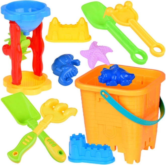 Set de sable avec seau, moules et outils