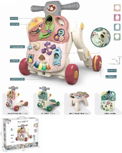 Chariot de marche en bois rose pour enfants avec activités interactives