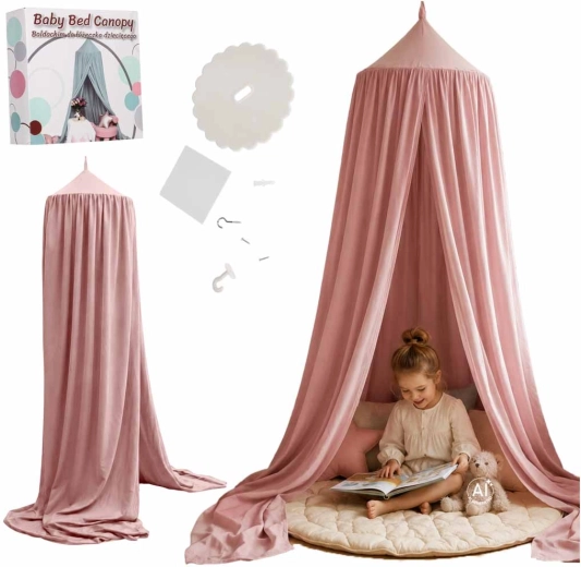 Baldaquin enfant au-dessus du lit bohème – rose clair