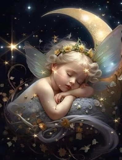 Peinture par numéros Petit ange sur la lune 40 × 50 cm