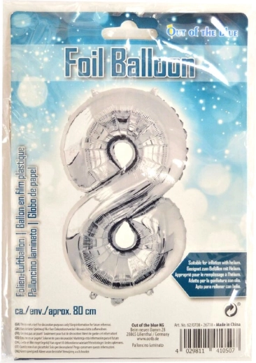 Ballon en aluminium chiffre 8 argenté 80 cm