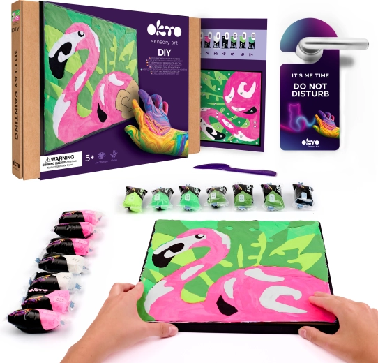 Okto Flamant rose – kit créatif de peinture à la pâte par numéros 29 × 29 cm
