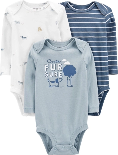 Bodies bébé à manches longues Carter’s Blue Dogs, lot de 3, taille naissance 56