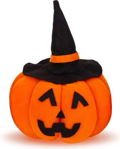 Décoration textile citrouille d’Halloween avec chapeau noir