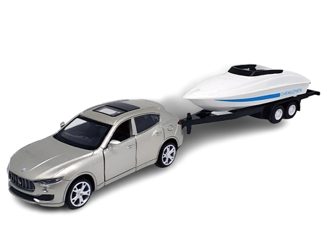 Modèle en métal Maserati Levante SUV avec remorque pour bateau 1:43