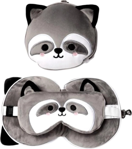 Coussin de voyage avec masque pour les yeux Relaxeazzz raton laveur - 1 pièce