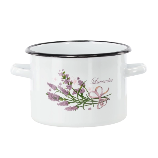Marmite émaillée 3 l (18 cm) blanche avec motif lavande